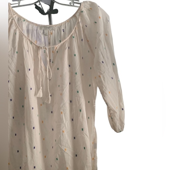 J Crew Chambray Dot Peasant Tassel Blouse - Picture 5 of 8